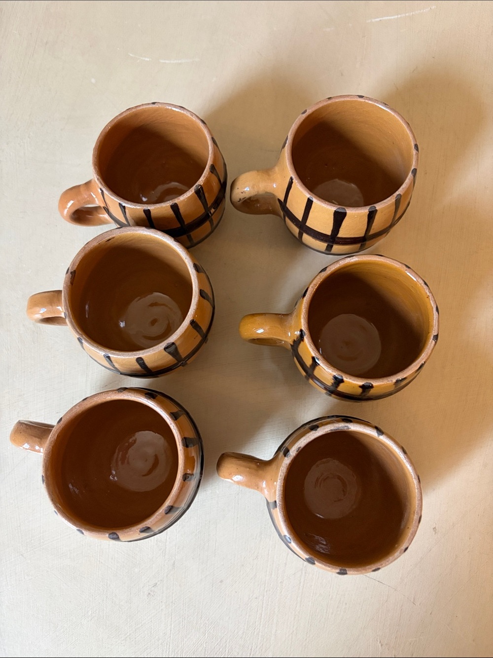 Barrel-Style Ceramic Espresso Mugs in Tan with Dark Brown Accents (Set of 6) EUC - Picture 5 of 6